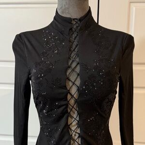 House of CB Black Lace-Up Blouse